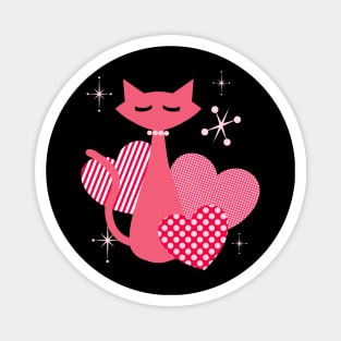 Atomic Hearts Mid-Century Modern Retro Valentines Cat Magnet